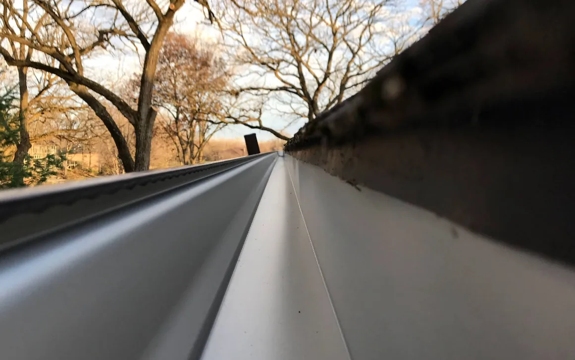 Seamless Gutters Installation 11 Close-up of a seamless aluminum gutter run with no joints